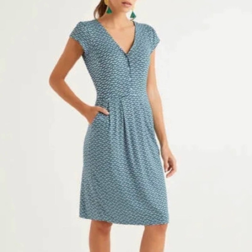 Boden Alberta Tuscan Blue Black Printed Dress Size 12R